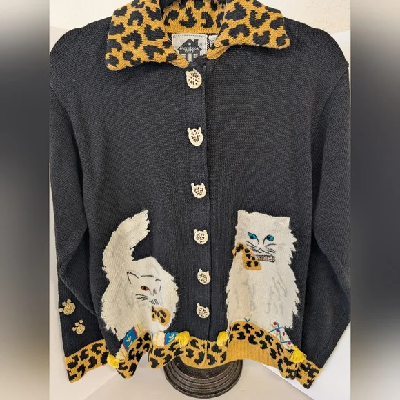 Sweater Cat Cardigan Paw Buttons Paw Print On Back Of Sleeves Size S - Picture 1 of 8